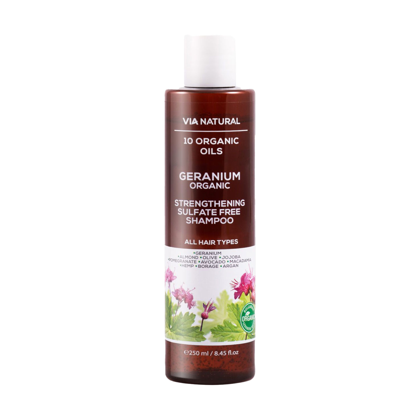 Зміцнювальний шампунь для волосся BioFresh Via Natural Geranium Organic Strengthening Sulfate Free Shampoo, 250 мл